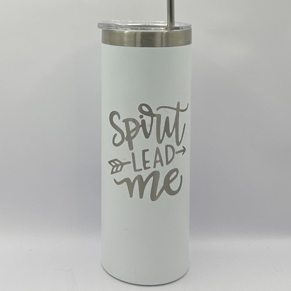 Spirit lead me white engraved 20 ounce skinny tumbler, faith gift, Christian gif